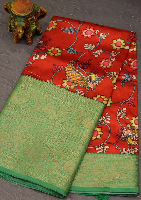 Pure Chanderi Saree-Red Big Border