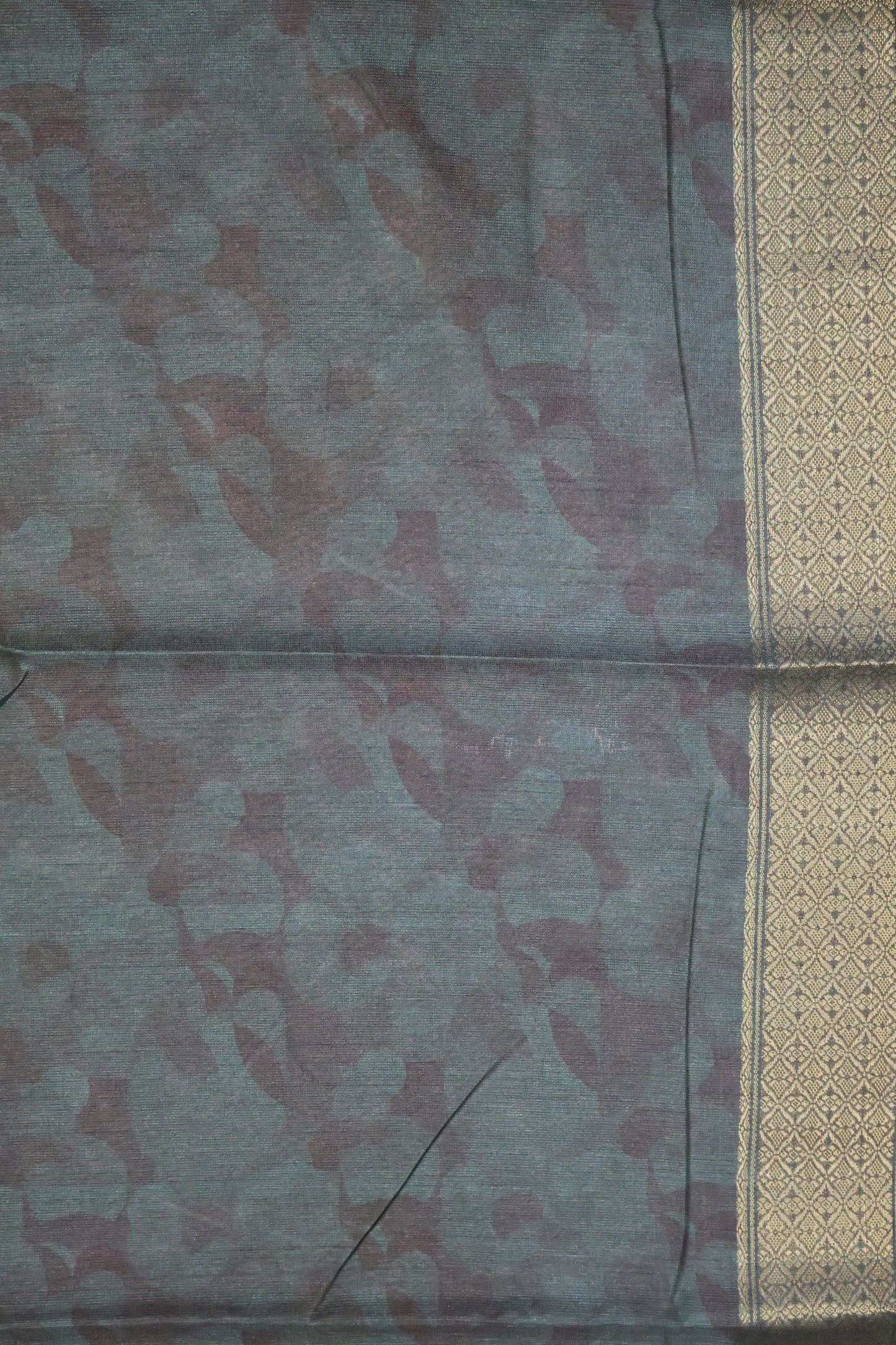 Jute Tussar Saree-Bottle Green Bird Print