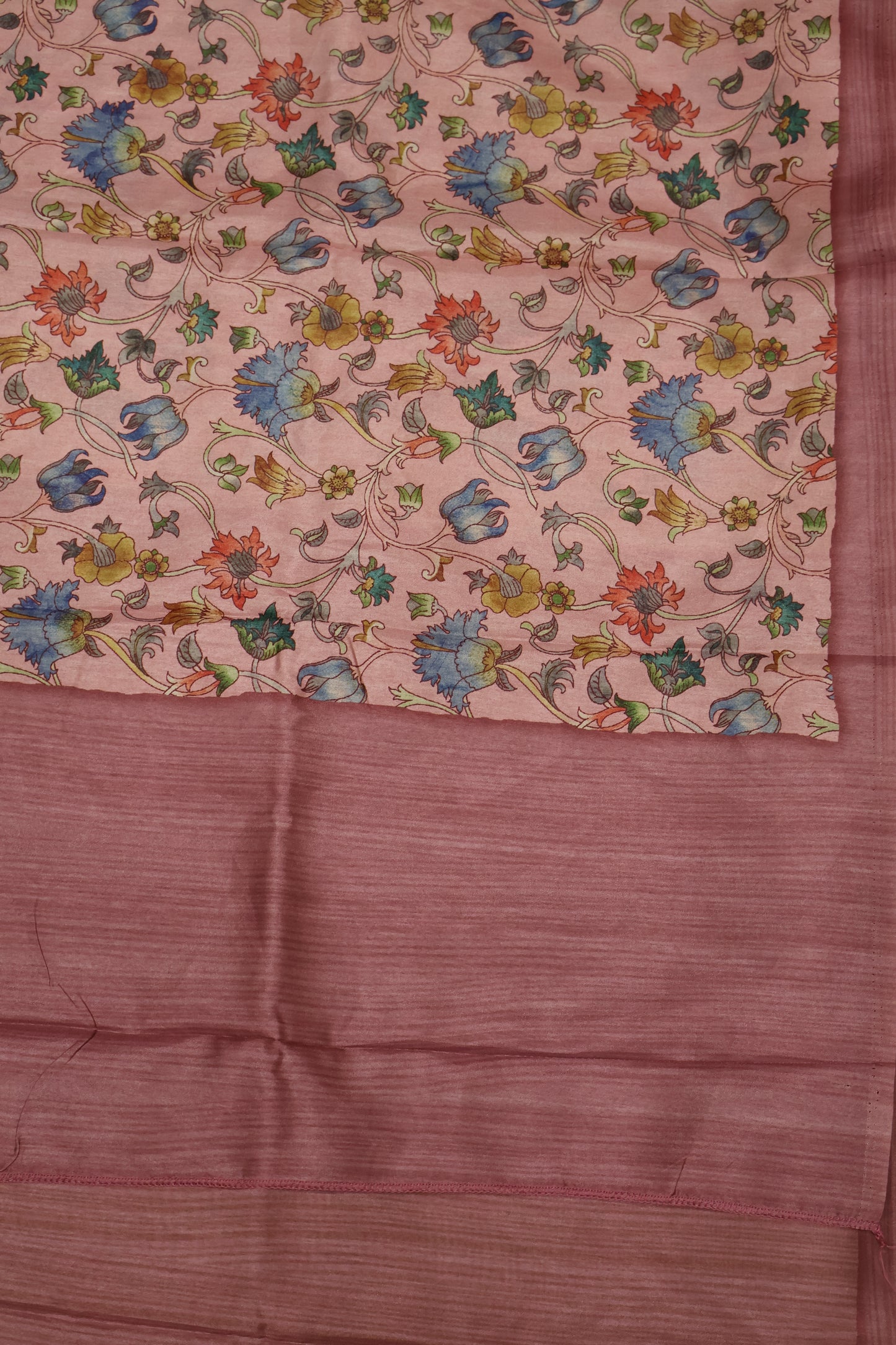 Semi Printed Silk Saree -Dusky Rose Kalamkari Body