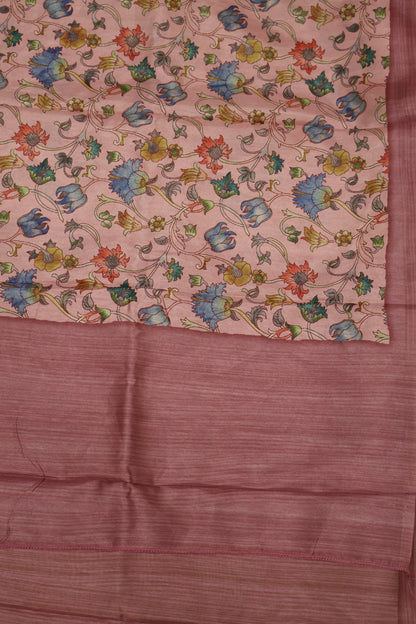 Semi Printed Silk Saree -Dusky Rose Kalamkari Body