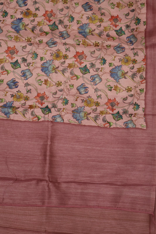 Semi Printed Silk Saree -Dusky Rose Kalamkari Body