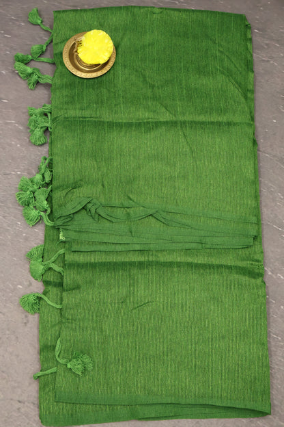 Khadi Cotton Saree -Green Plain