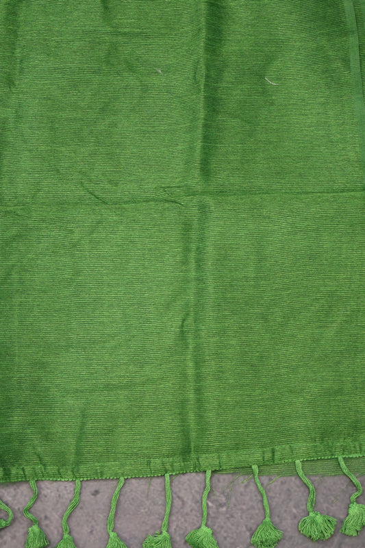 Khadi Cotton Saree -Green Plain