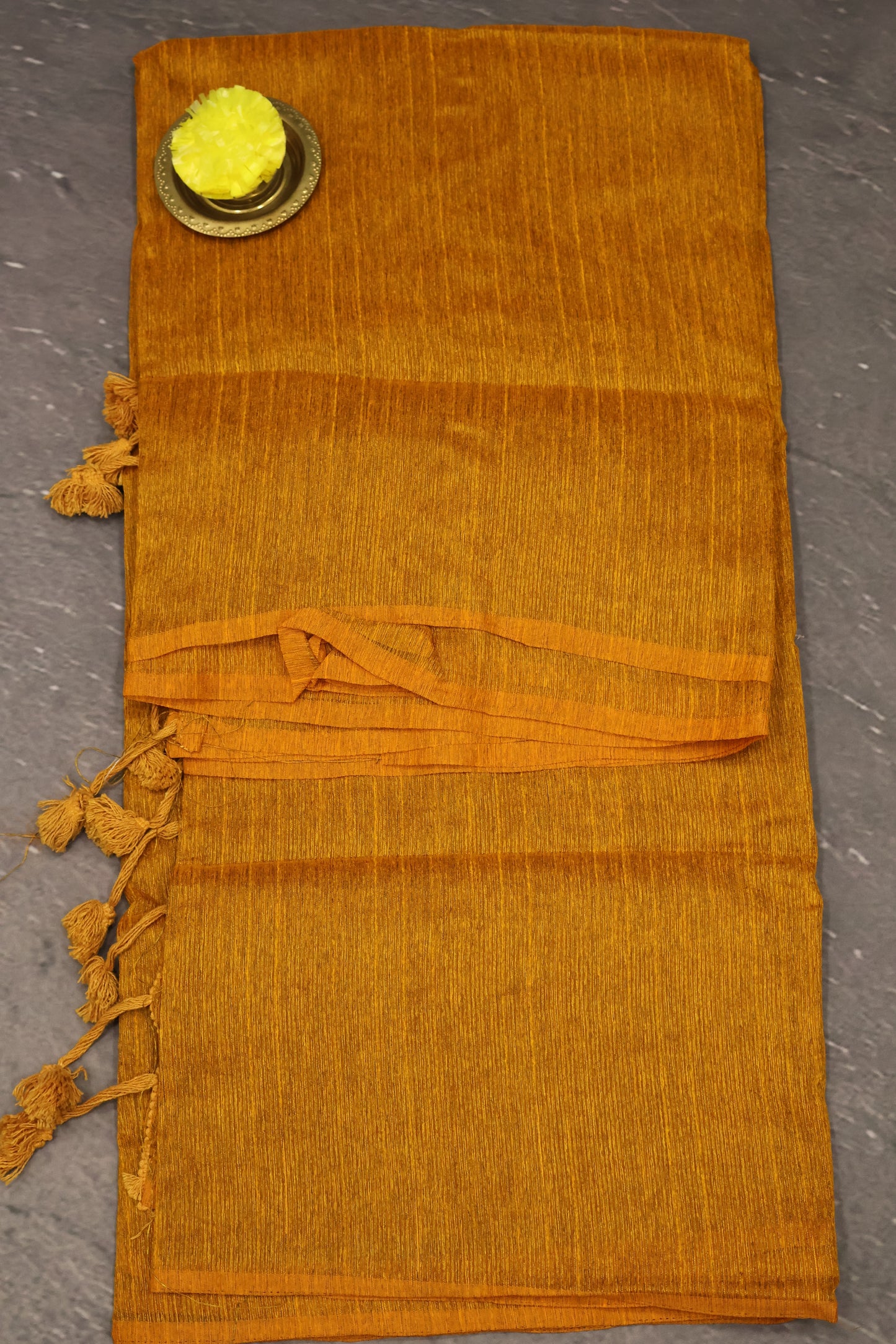 Khadi Cotton Saree -Mustard Plain