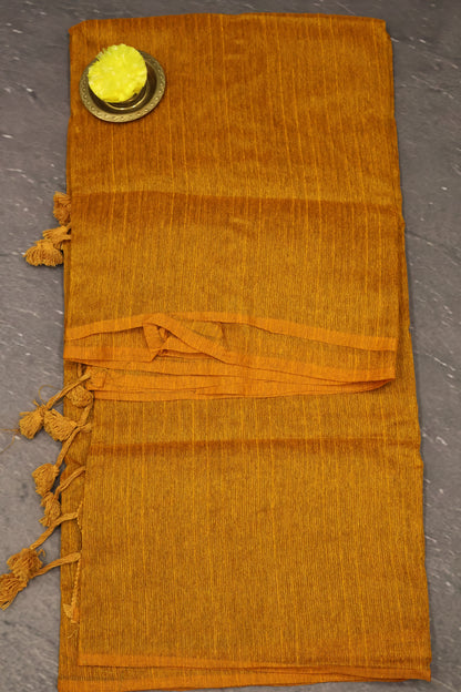 Khadi Cotton Saree -Mustard Plain