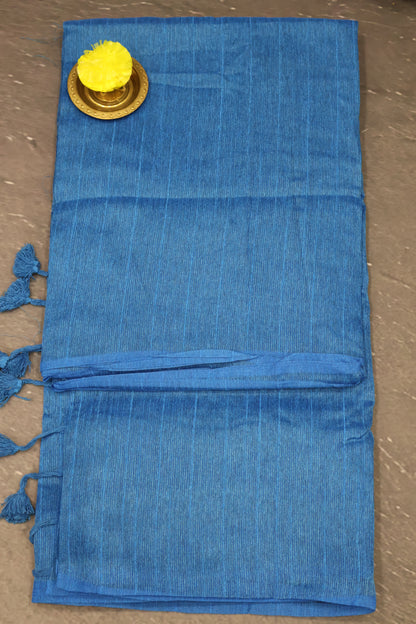 Khadi Cotton Saree -Blue Plain