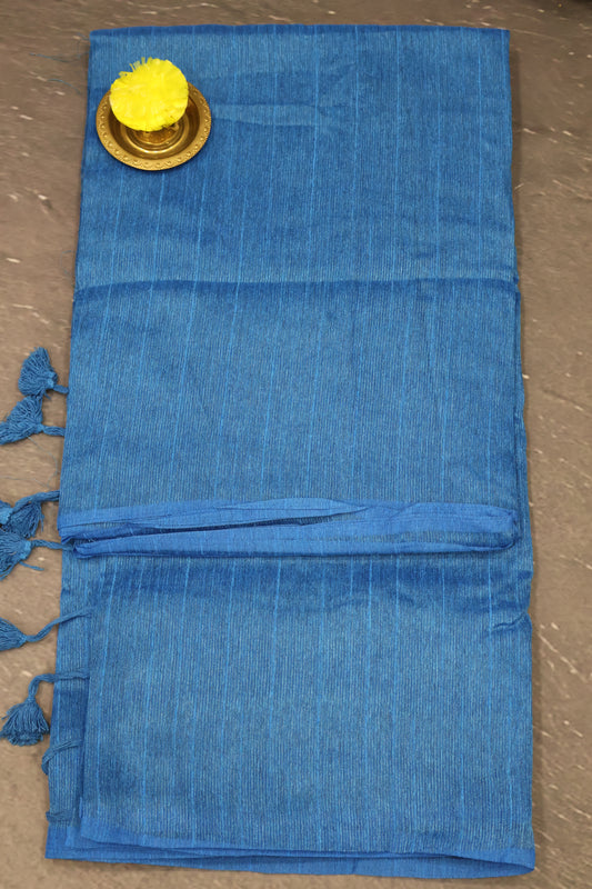 Khadi Cotton Saree -Blue Plain