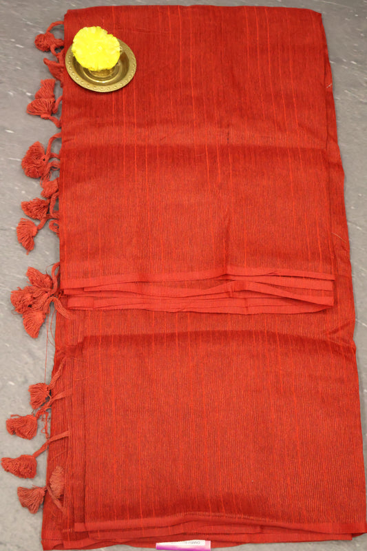 Khadi Cotton Saree -Red Plain