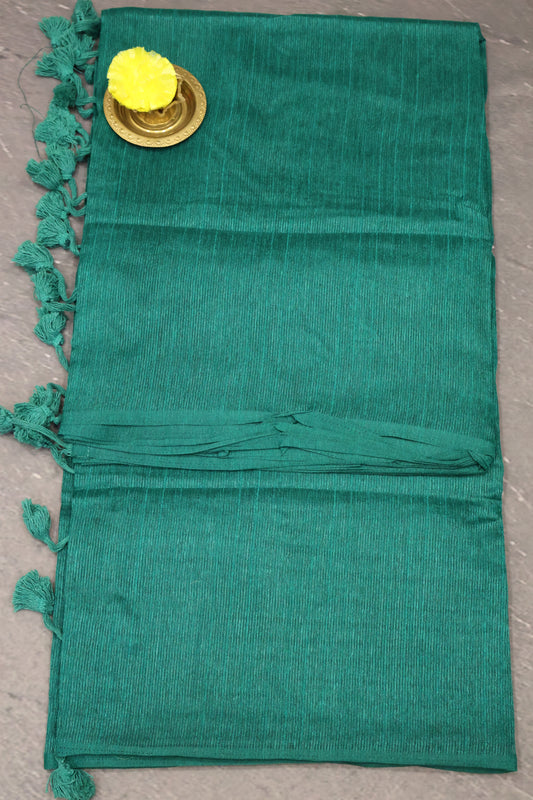 Khadi Cotton Saree-Peacock Green Plain