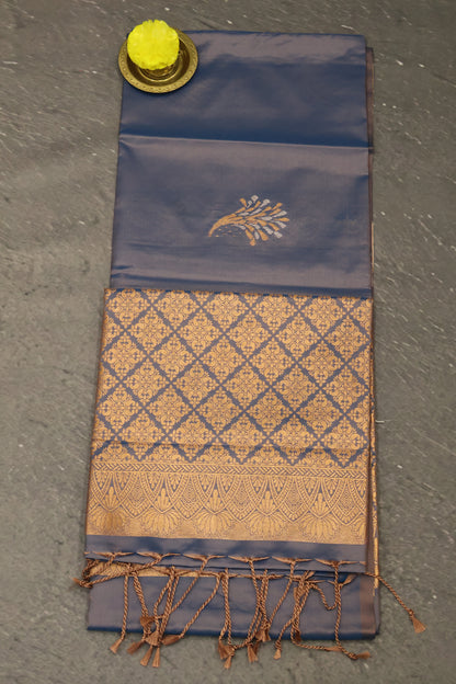 Semi Soft Silk Saree-Floral Pattern-Blue