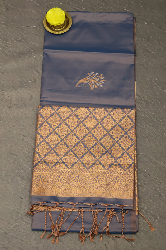 Semi Soft Silk Saree-Floral Pattern-Blue