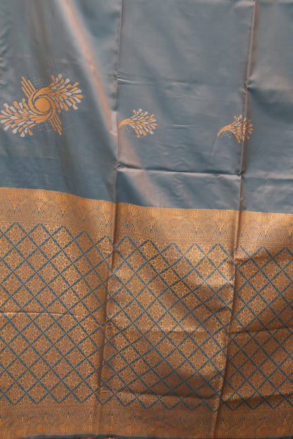 Semi Soft Silk Saree-Floral Pattern-Peacock Blue