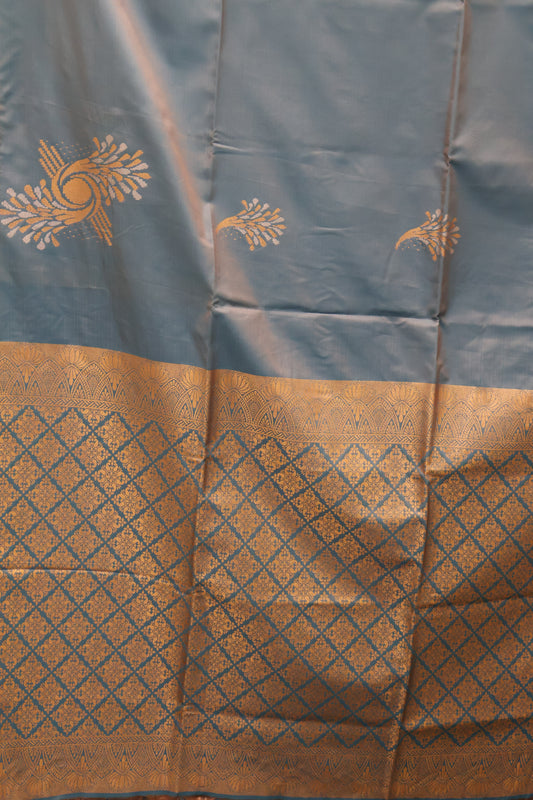 Semi Soft Silk Saree-Floral Pattern-Peacock Blue