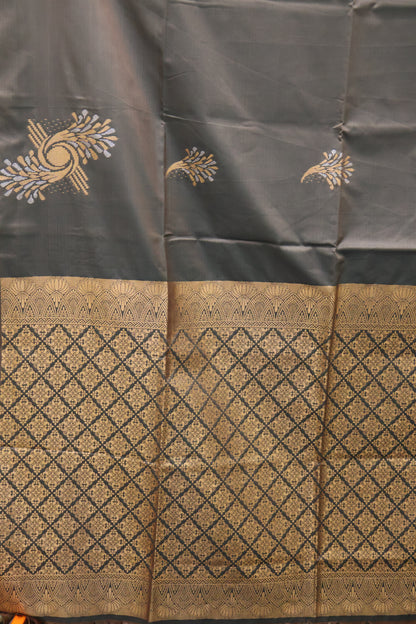 Semi Soft Silk Saree-Floral Pattern-Dark Brown