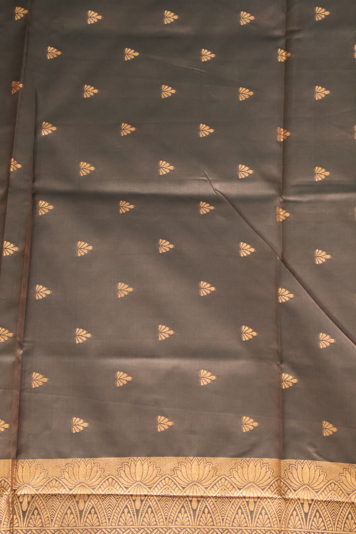 Semi Soft Silk Saree-Floral Pattern-Dark Brown