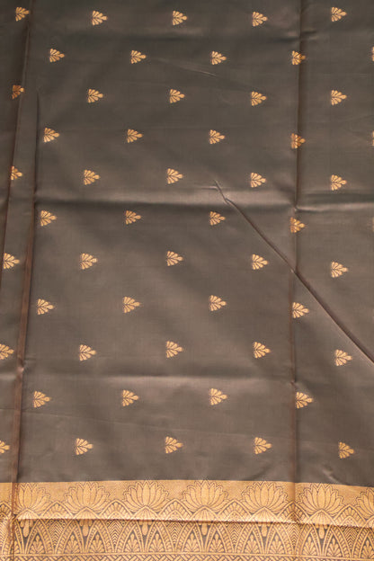 Semi Soft Silk Saree-Floral Pattern-Dark Brown