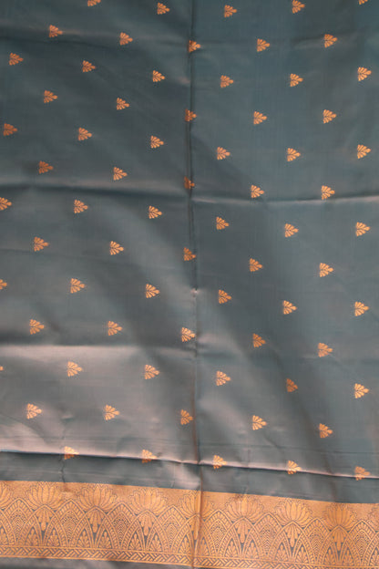 Semi Soft Silk Saree-Floral Pattern- Peacock Green