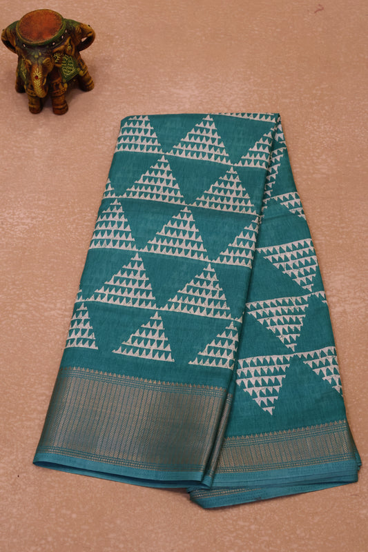 Dola Silk Saree Pyramid Pattern-Teal Green