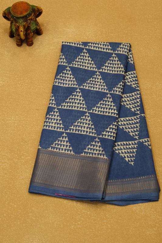 Dola Silk Saree Pyramid Pattern-Blue