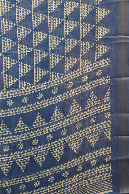 Dola Silk Saree Pyramid Pattern-Blue