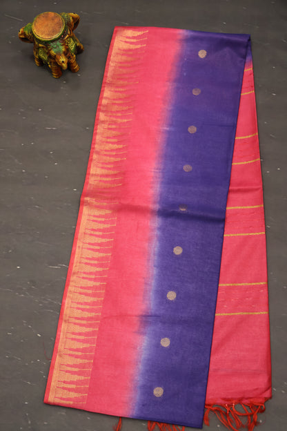 Semi Bhagalpur Tussar Saree-Blue-Peach Pink