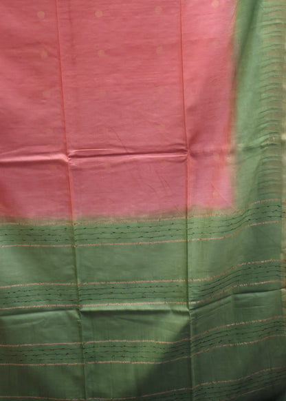 Semi Bhagalpur Tussar Saree-Rust-Green