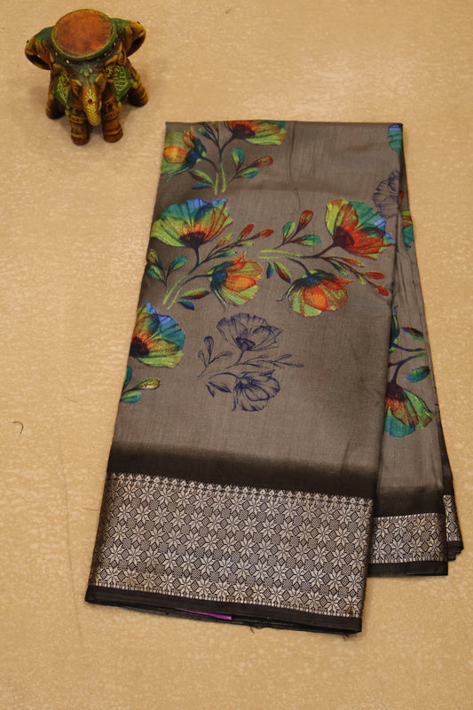 Dola Silk Saree Rainbow Bloom-Grey
