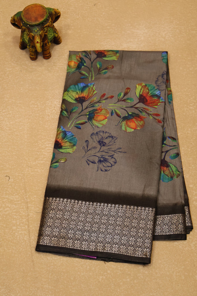 Dola Silk Saree Rainbow Bloom-Grey