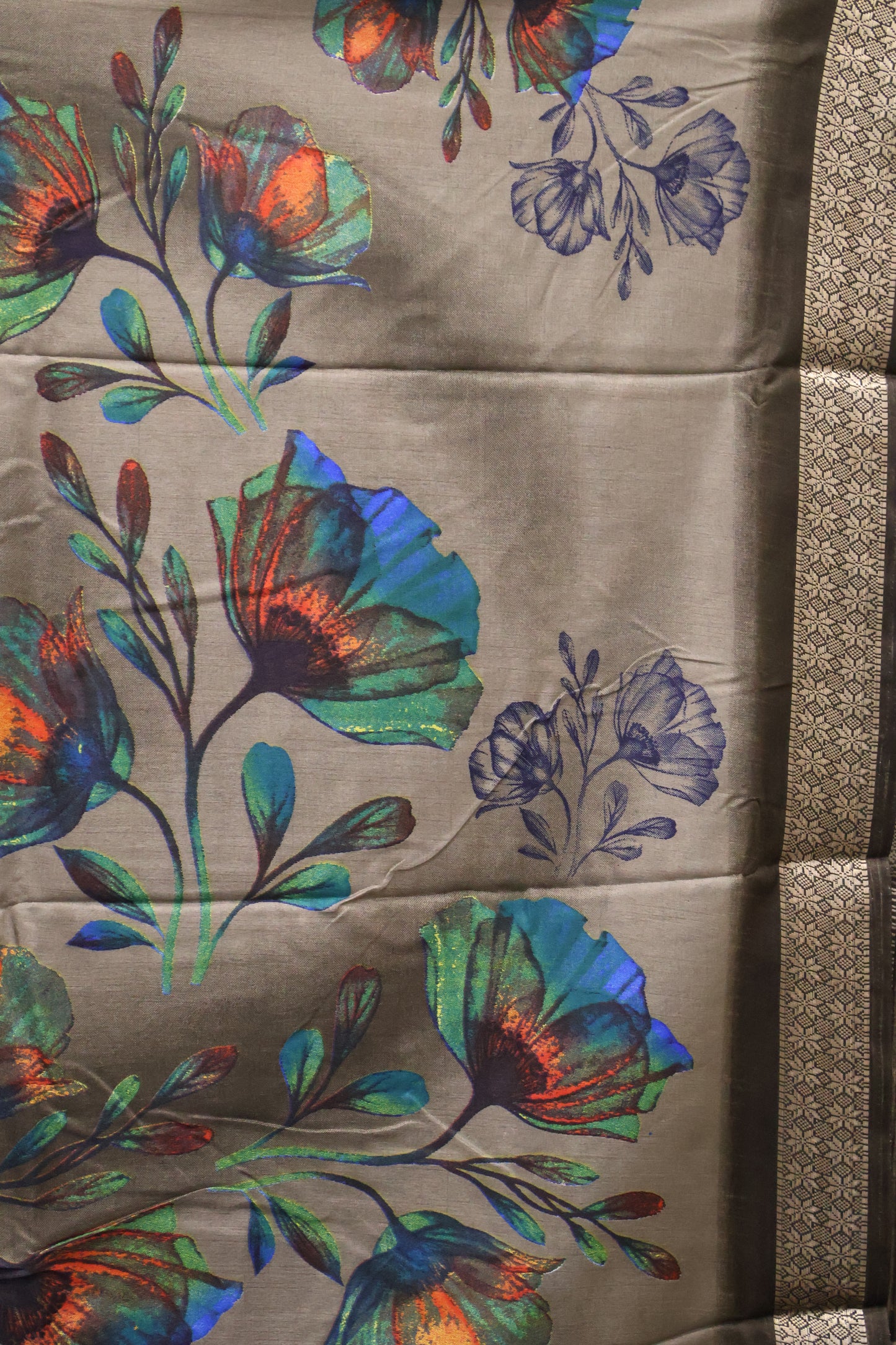 Dola Silk Saree Rainbow Bloom-Grey