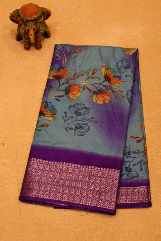 Dola Silk Saree Rainbow Bloom-Sky Blue