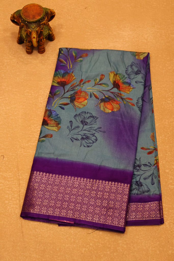 Dola Silk Saree Rainbow Bloom-Sky Blue