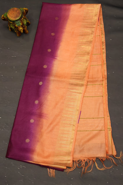 Semi Bhagalpur Tussar Saree-Purple-Peach