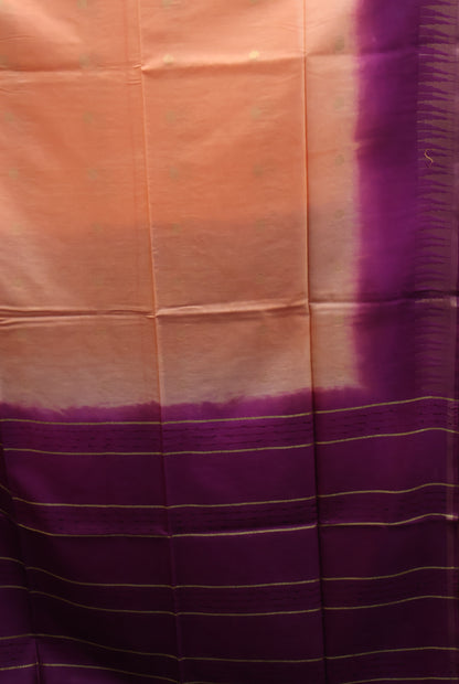 Semi Bhagalpur Tussar Saree-Peach-Purple