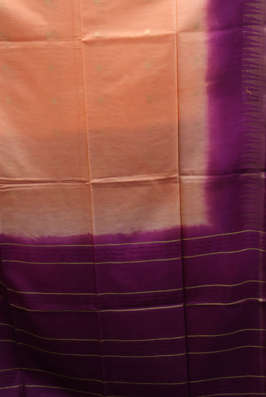 Semi Bhagalpur Tussar Saree-Peach-Purple