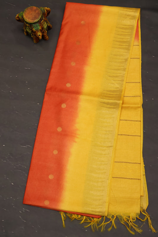 Semi Bhagalpur Tussar Saree-Orange-Yellow