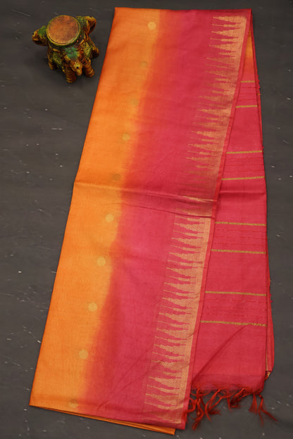 Semi Bhagalpur Tussar Saree-Orange-Pink
