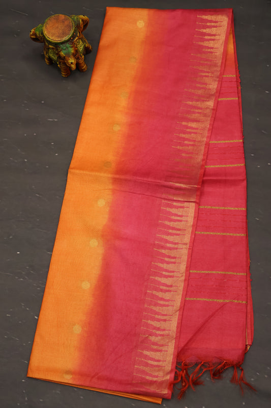 Semi Bhagalpur Tussar Saree-Orange-Pink
