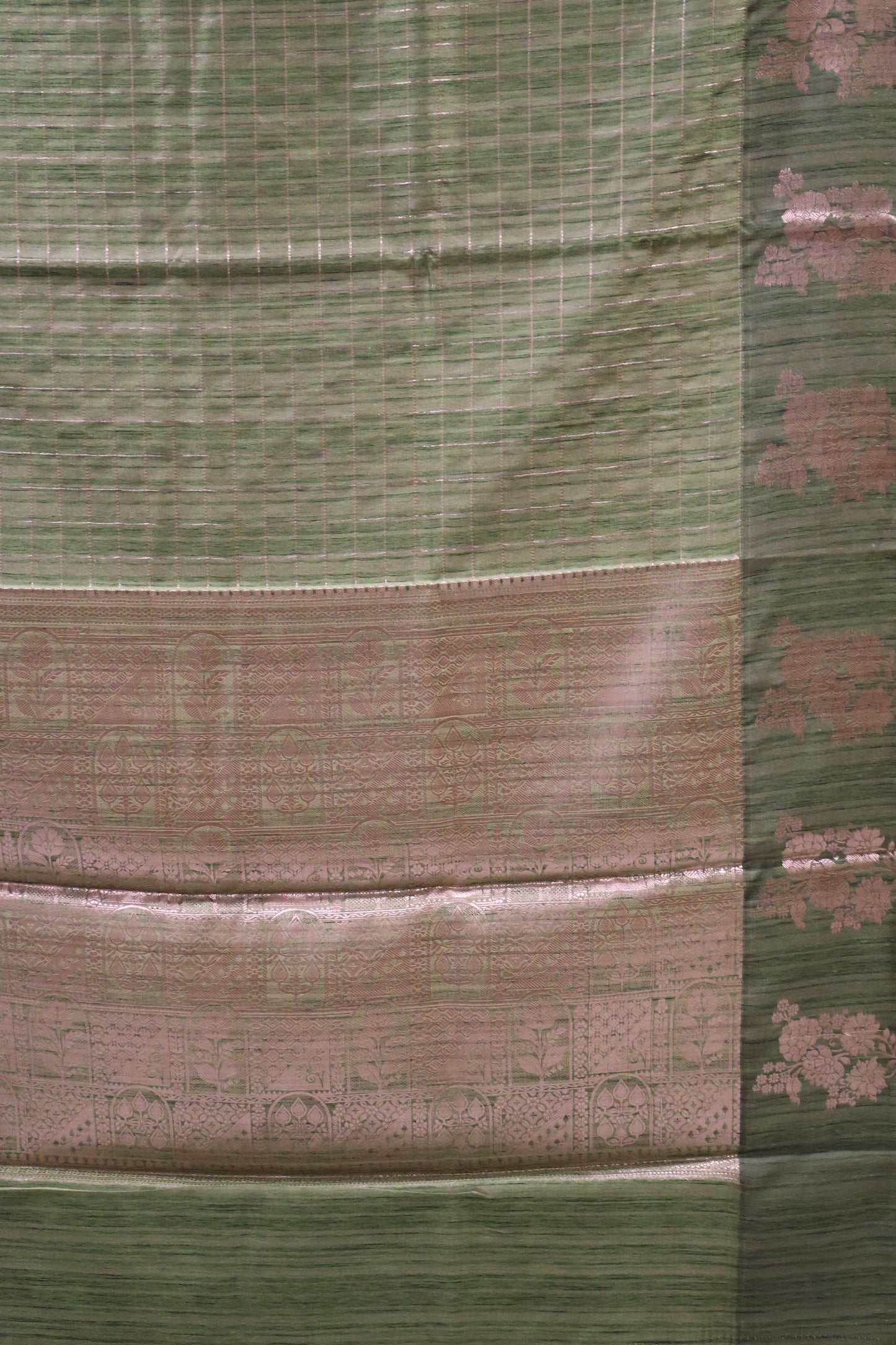 Semi Katan Silk Saree- Zari Checks-Sage Green