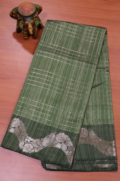Semi Katan Silk Saree- Zari Checks-Sage Green