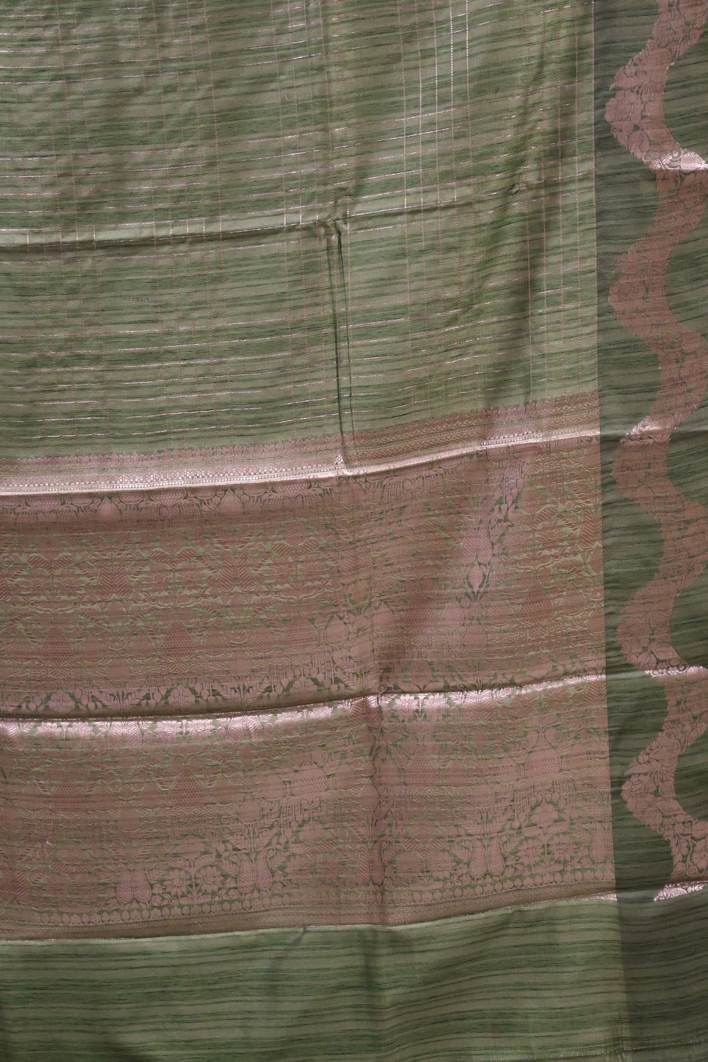 Semi Katan Silk Saree- Zari Checks-Sage Green