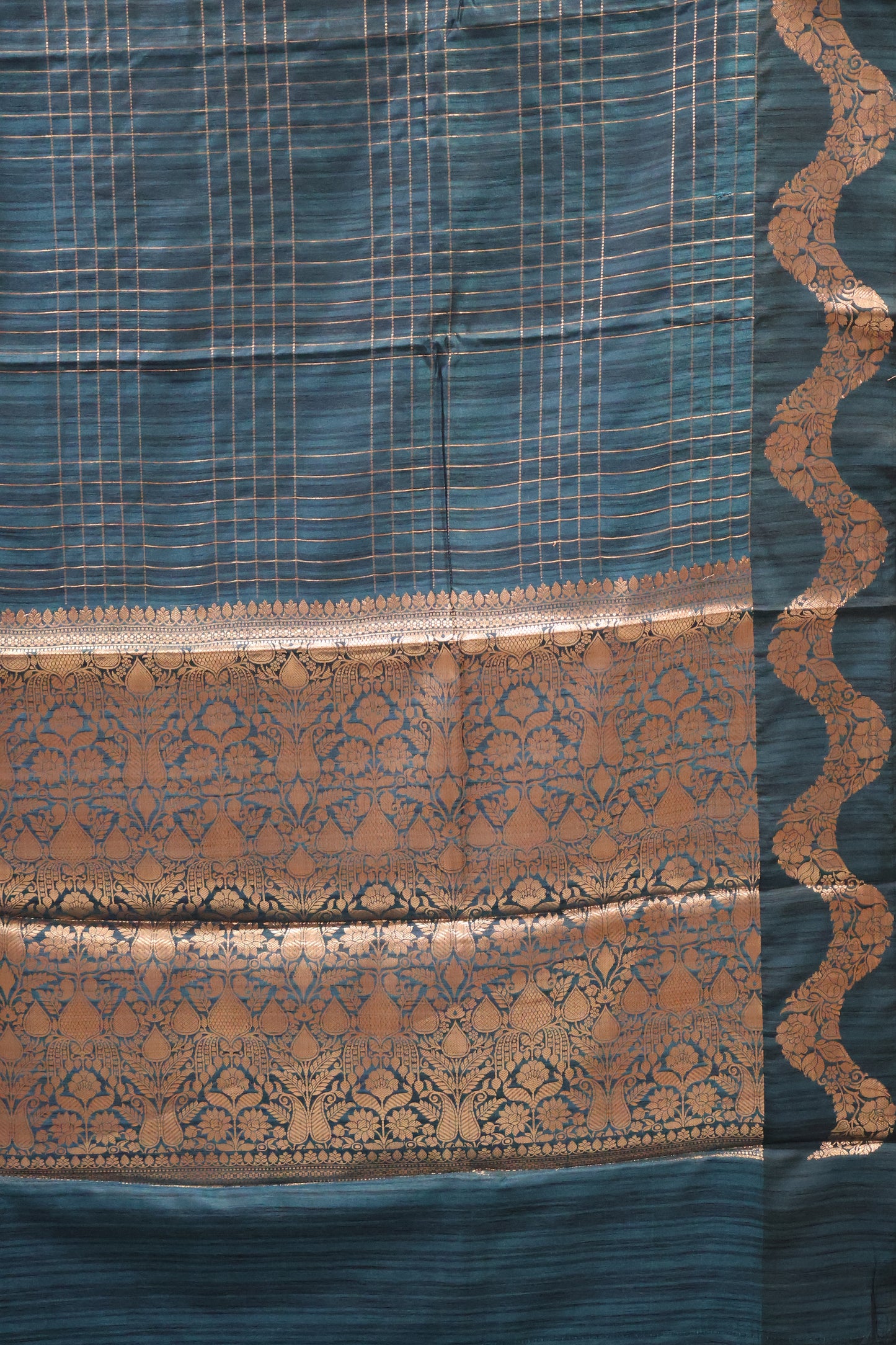 Semi Katan Silk Saree- Zari Checks-Peacock Blue