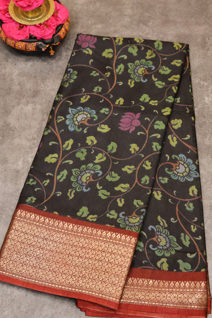 Dola Silk Saree Vine motif-Black