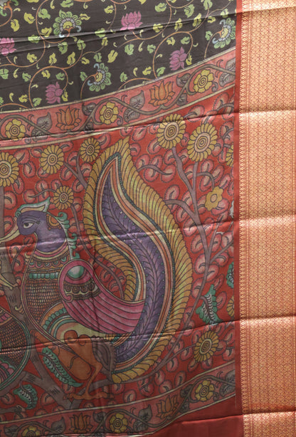 Dola Silk Saree Vine motif-Black