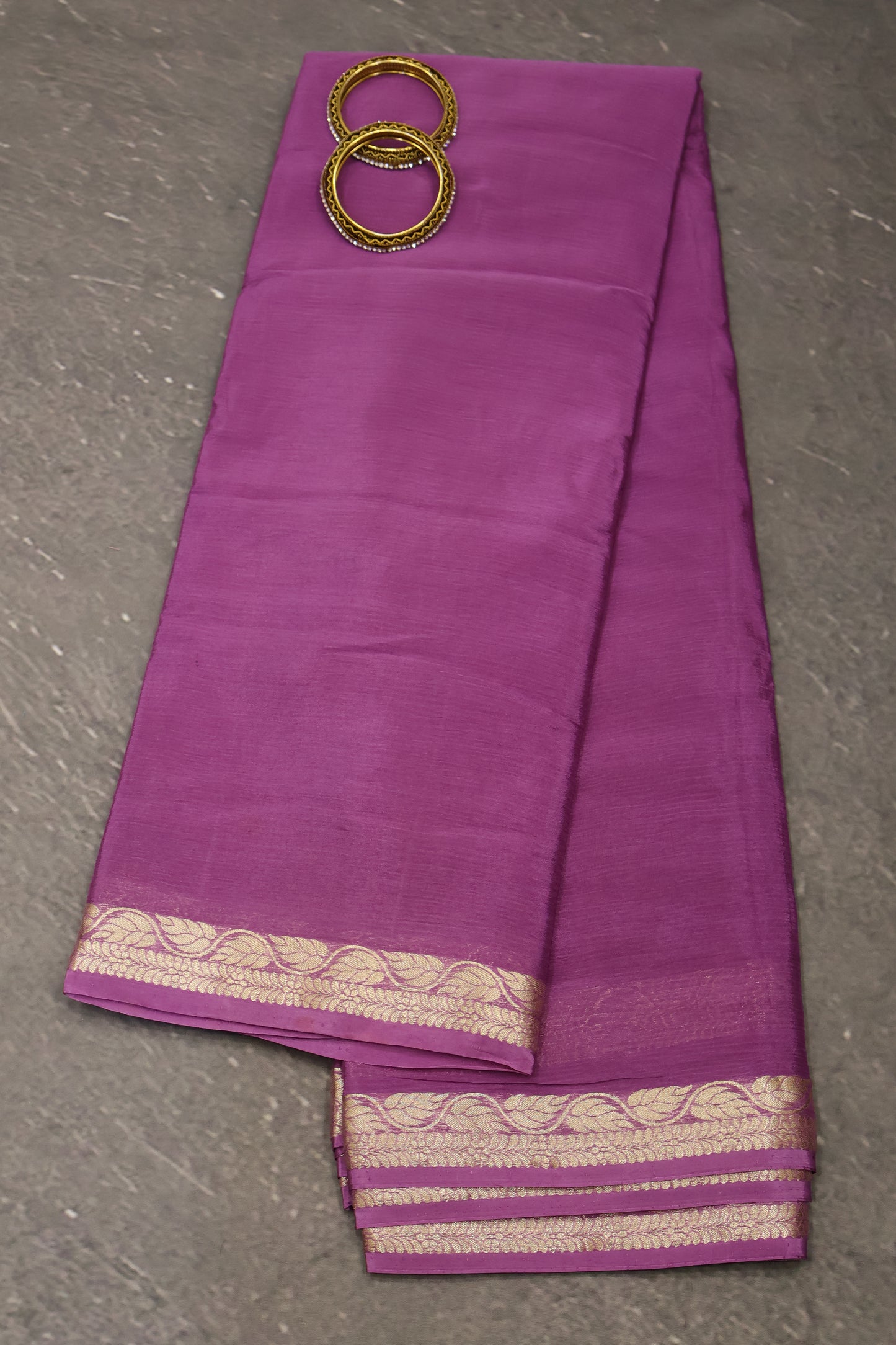 Semi Mysore Silk Saree-Leaf Buta-Purple