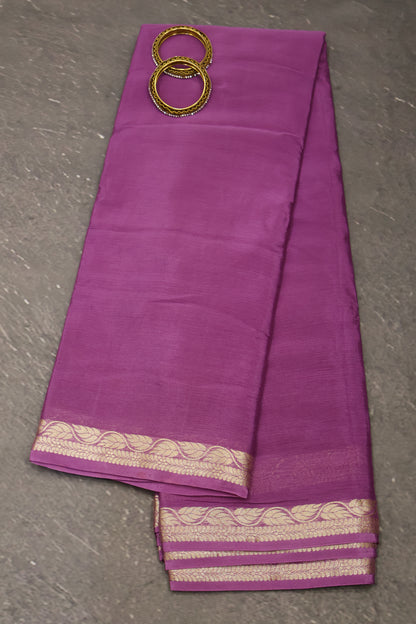 Semi Mysore Silk Saree-Leaf Buta-Purple