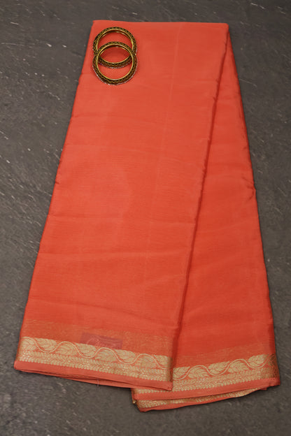 Semi Mysore Silk Saree-Leaf Buta-Peach Orange