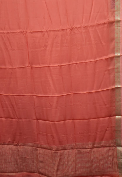 Semi Mysore Silk Saree-Leaf Buta-Peach Orange