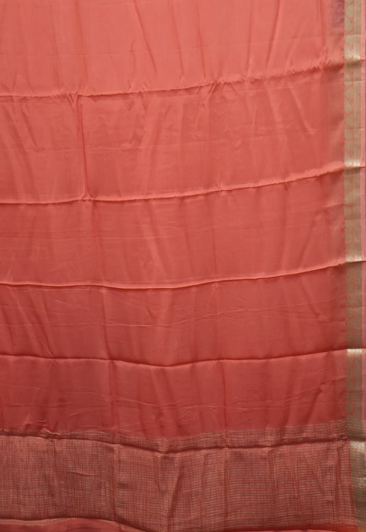 Semi Mysore Silk Saree-Leaf Buta-Peach Orange
