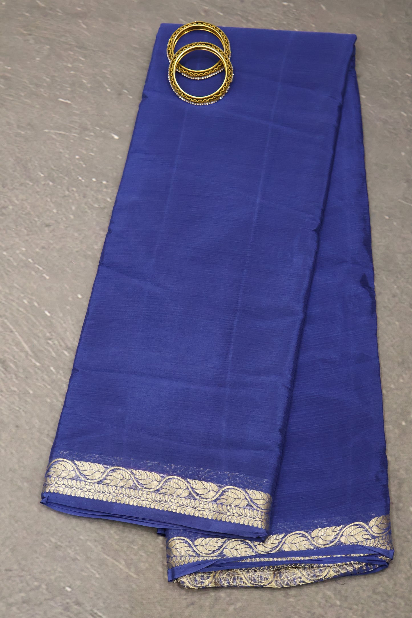 Semi Mysore Silk Saree-Leaf Buta-Blue
