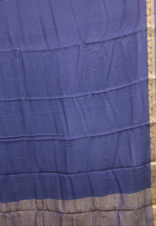 Semi Mysore Silk Saree-Leaf Buta-Blue